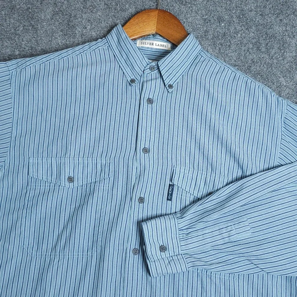 Vintage Levis Silver Label Shirt Mens Medium M Blue Grey Striped Button Down 90s